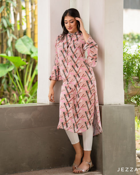 Printed Polyester Midi Top With Flared Sleeve 57604