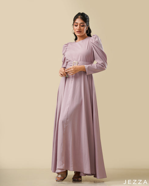 A-Line Dress With Decorative Sleeve & Tie Up Belt 58472