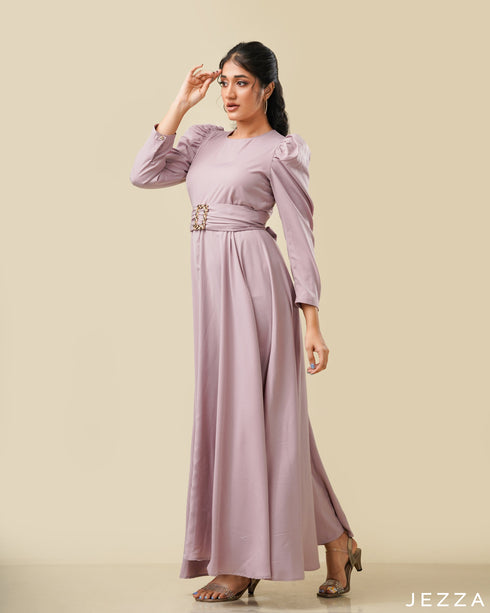 A-Line Dress With Decorative Sleeve & Tie Up Belt 58472