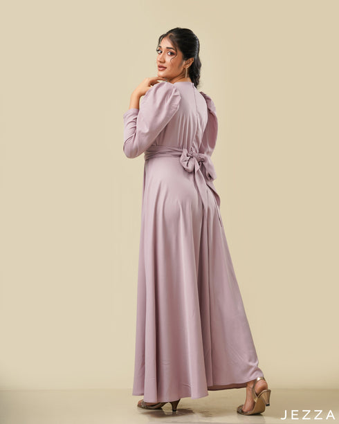 A-Line Dress With Decorative Sleeve & Tie Up Belt 58472