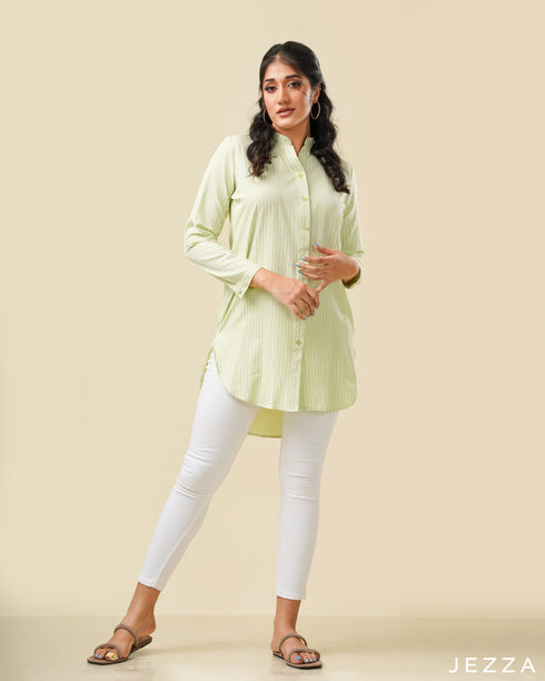 Above Knee Button Down Top With High Low Hem 57632