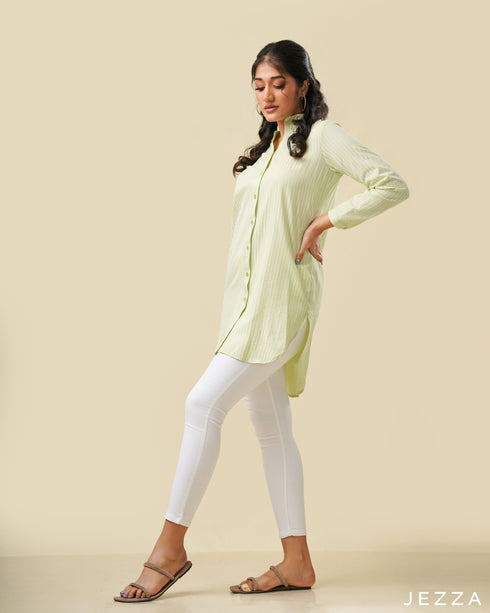 Above Knee Button Down Top With High Low Hem 57632