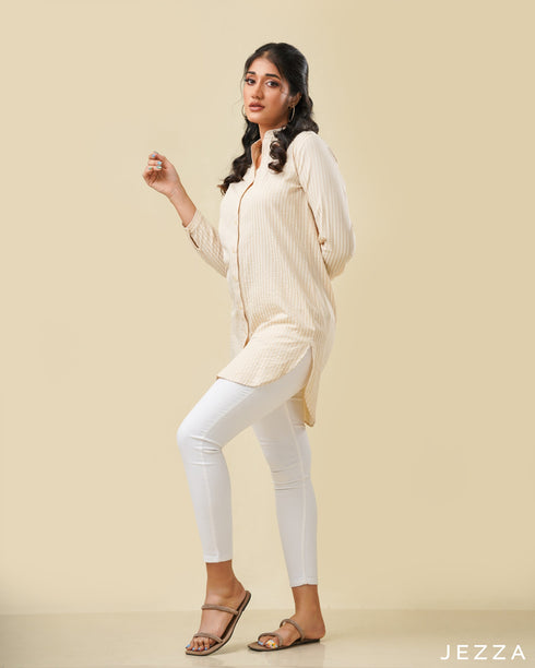 Above Knee Button Down Top With High Low Hem 57631