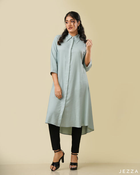 Midi Length Top With Shirt Collar 58411