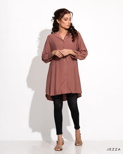 Button Down Below Hip Top With Lapel Collar 58362