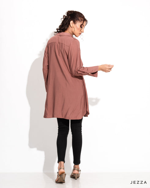 Button Down Below Hip Top With Lapel Collar 58362