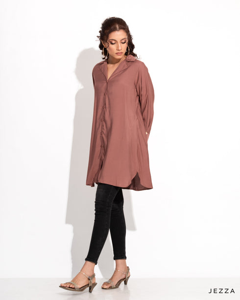 Button Down Below Hip Top With Lapel Collar 58362