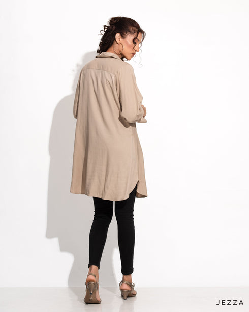 Button Down Below Hip Top With Lapel Collar 58361