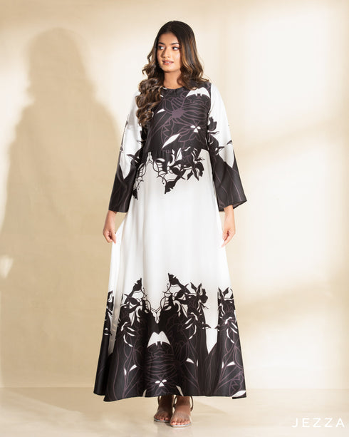 Printed Satin A Line Dress 58901