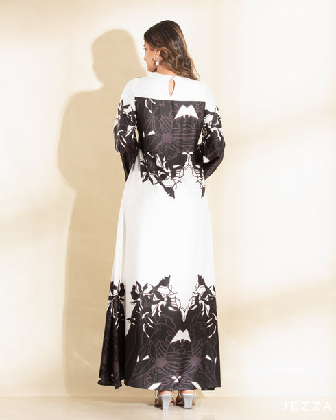 Printed Satin A Line Dress 58901