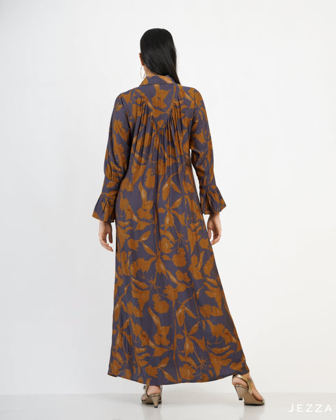 Printed Polyester Button Down A Line Dress 57422