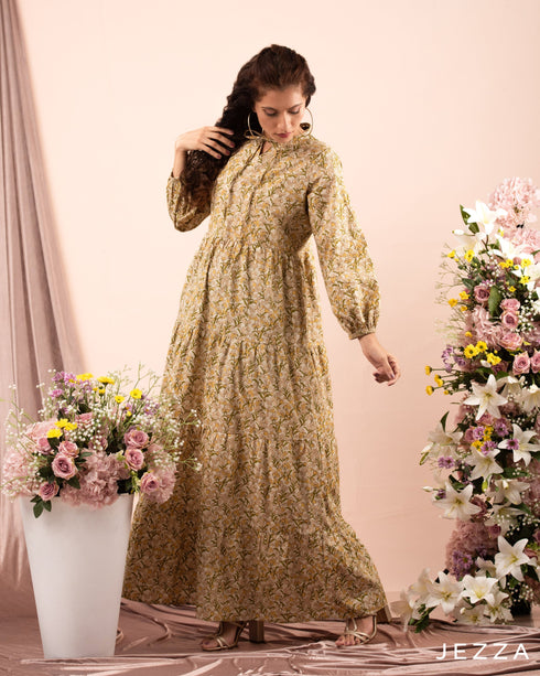 Ankle Length Printed Tiered Dress 59072