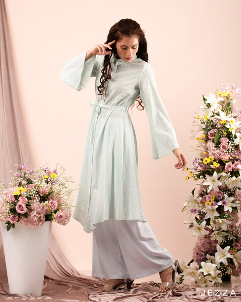 Checkered Midi Top with Lantern Sleeves 59122