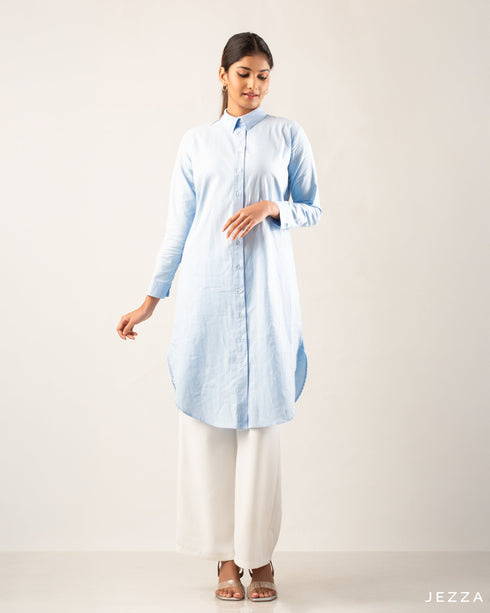 Below Knee Button Down Top with Collar 59233