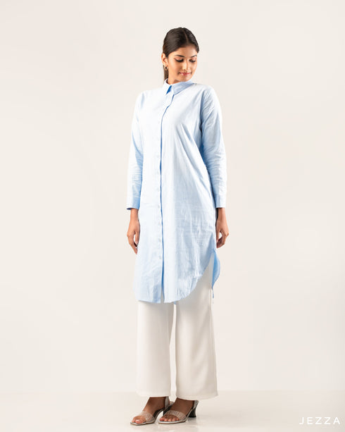 Below Knee Button Down Top with Collar 59233