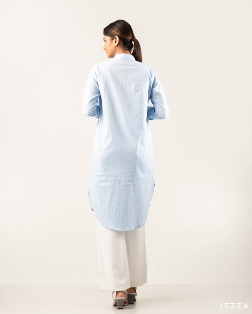 Below Knee Button Down Top with Collar 59233