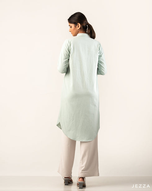 Below Knee Button Down Top with Collar 59232