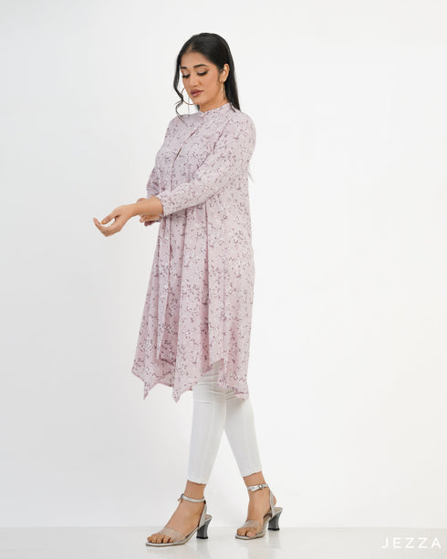 Printed Button Down Top With Decorative Hem 57873