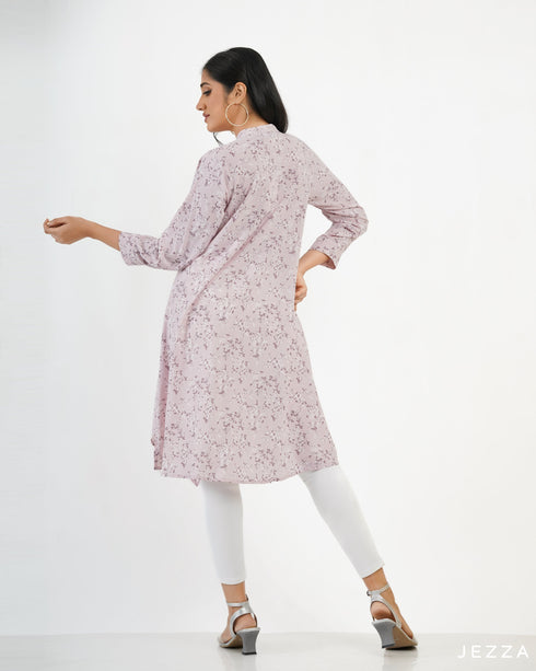 Printed Button Down Top With Decorative Hem 57873