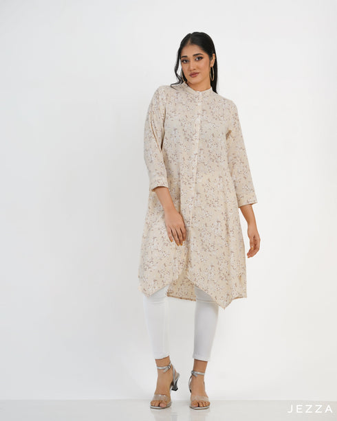 Printed Button Down Top With Decorative Hem 57872