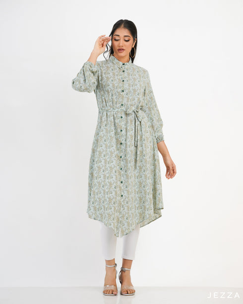 Printed Knee Length Top With Decorative Hem 57791