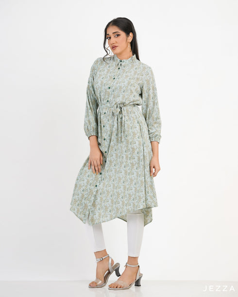 Printed Knee Length Top With Decorative Hem 57791