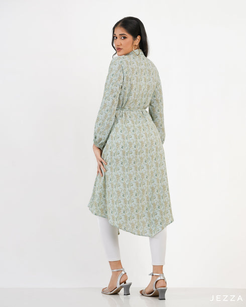 Printed Knee Length Top With Decorative Hem 57791