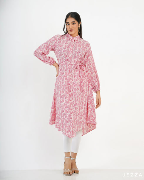 Printed Knee Length Top With Decorative Hem 57792