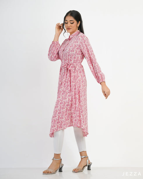 Printed Knee Length Top With Decorative Hem 57792