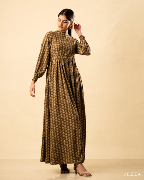 Printed Polyester Ankle Length Dress 58322