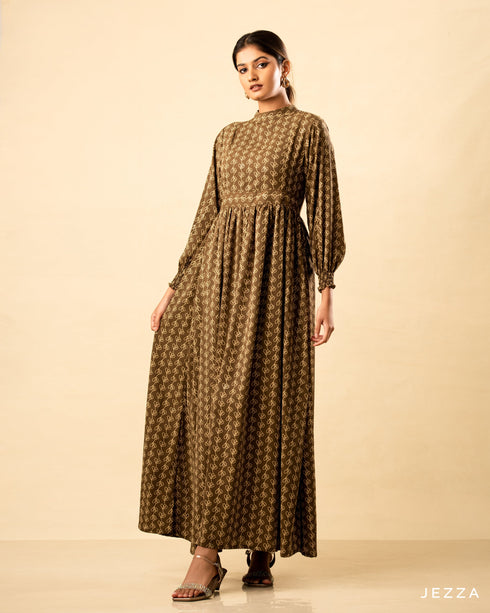 Printed Polyester Ankle Length Dress 58322