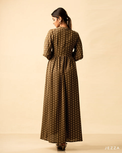 Printed Polyester Ankle Length Dress 58322