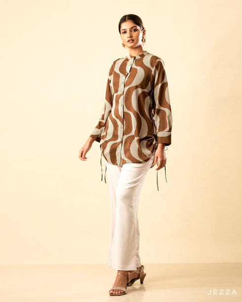 Printed Polyester Top with Side Ruching 59021