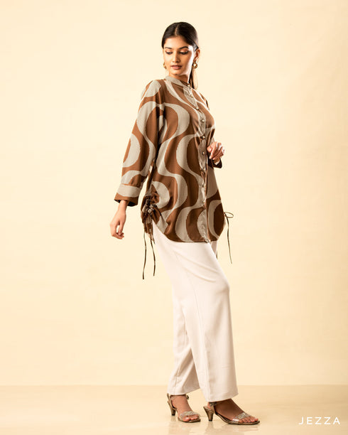 Printed Polyester Top with Side Ruching 59021