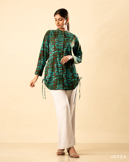 Printed Polyester Top with Side Ruching 59022