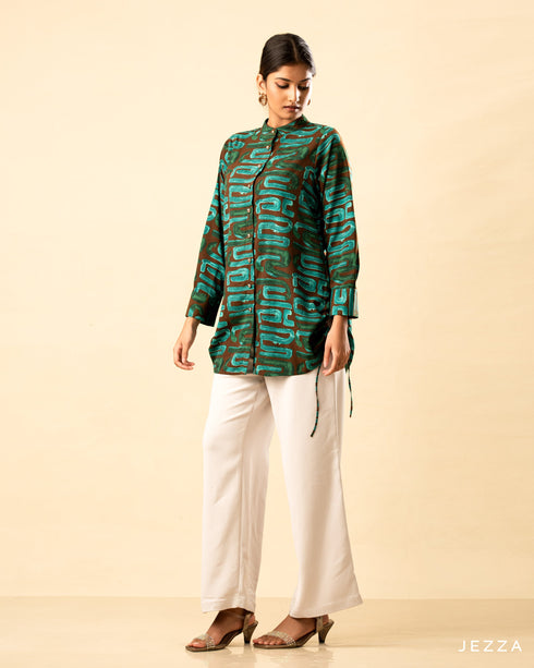 Printed Polyester Top with Side Ruching 59022