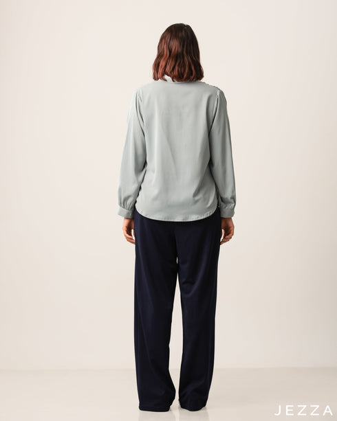 Long Sleeve Shirt Top With Decorative Button Placket 52942