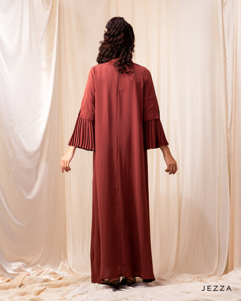 Elegant Mandarin Collar Pleated Sleeve Dress 54222