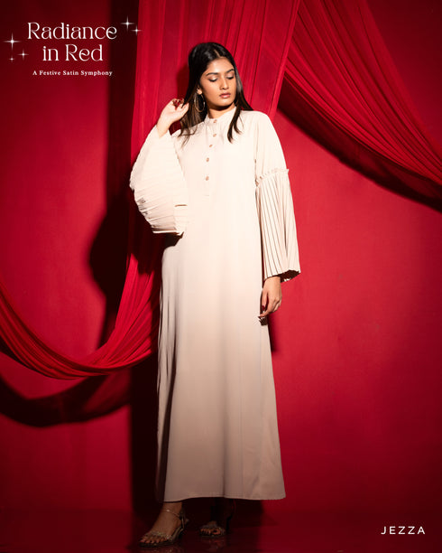 A-Line Dress with Pleated Sleeves 56583