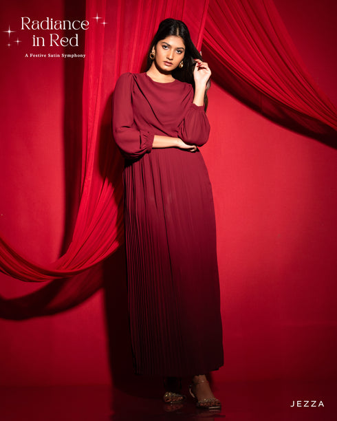 Chiffon Cowl Neck Pleated Dress 56914