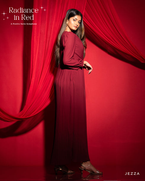 Chiffon Cowl Neck Pleated Dress 56914