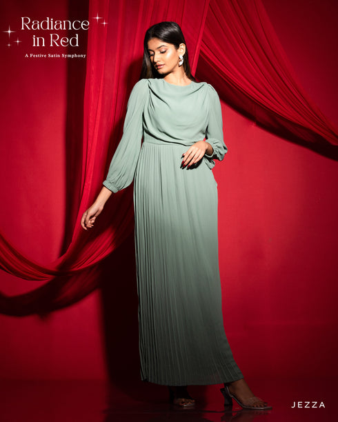 Chiffon Cowl Neck Pleated Dress 56912