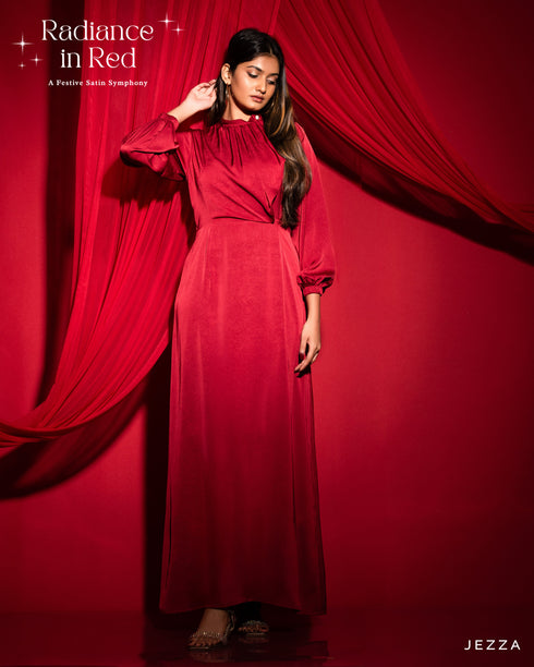 Crush Satin Dress with Peplum Detail 60831