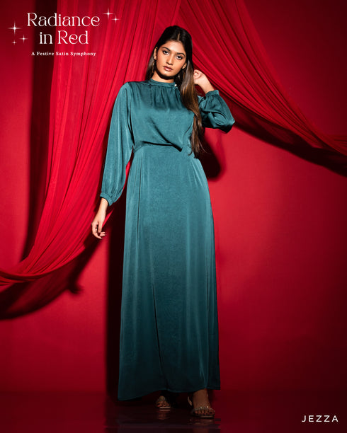 Crush Satin Dress with Peplum Detail 60832