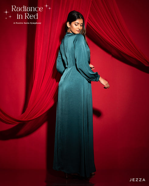 Crush Satin Dress with Peplum Detail 60832