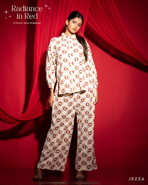 Printed Polyester Top and Pant Set 60952