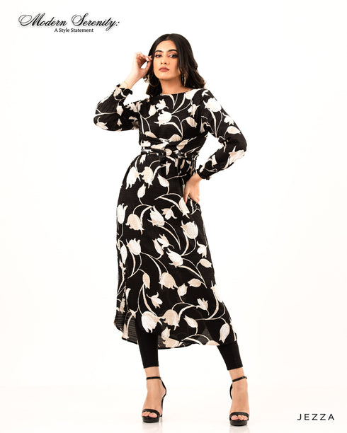 Printed Polyester Top with Front Knot 59411