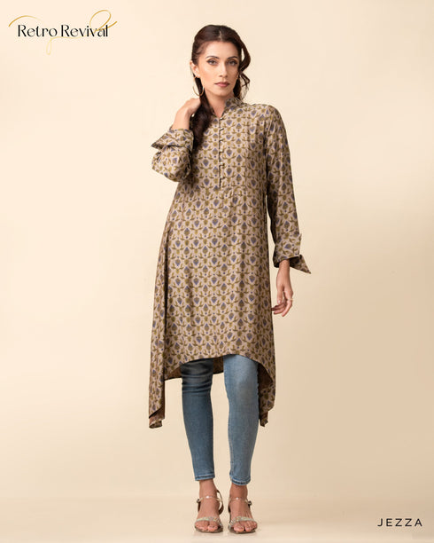 Printed Polyester Top with Decorative Hem 56601