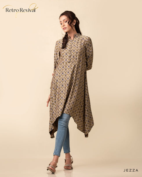 Printed Polyester Top with Decorative Hem 56601