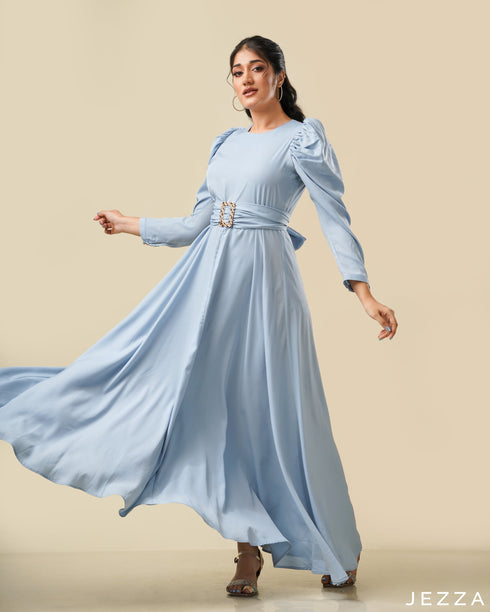 A-Line Dress With Decorative Sleeve & Tie Up Belt 58471